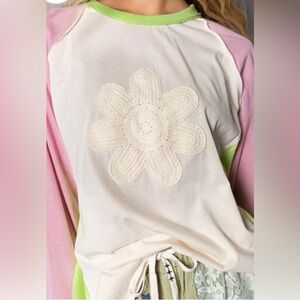 NWT POL Pink and Green Kids Long Sleeve Tee, size M